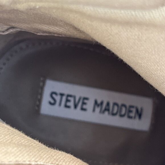 Steve Madden Boots Womens 9 M Karey Ankle Booties Boots Beige Fabric Leather - Picture 12 of 14